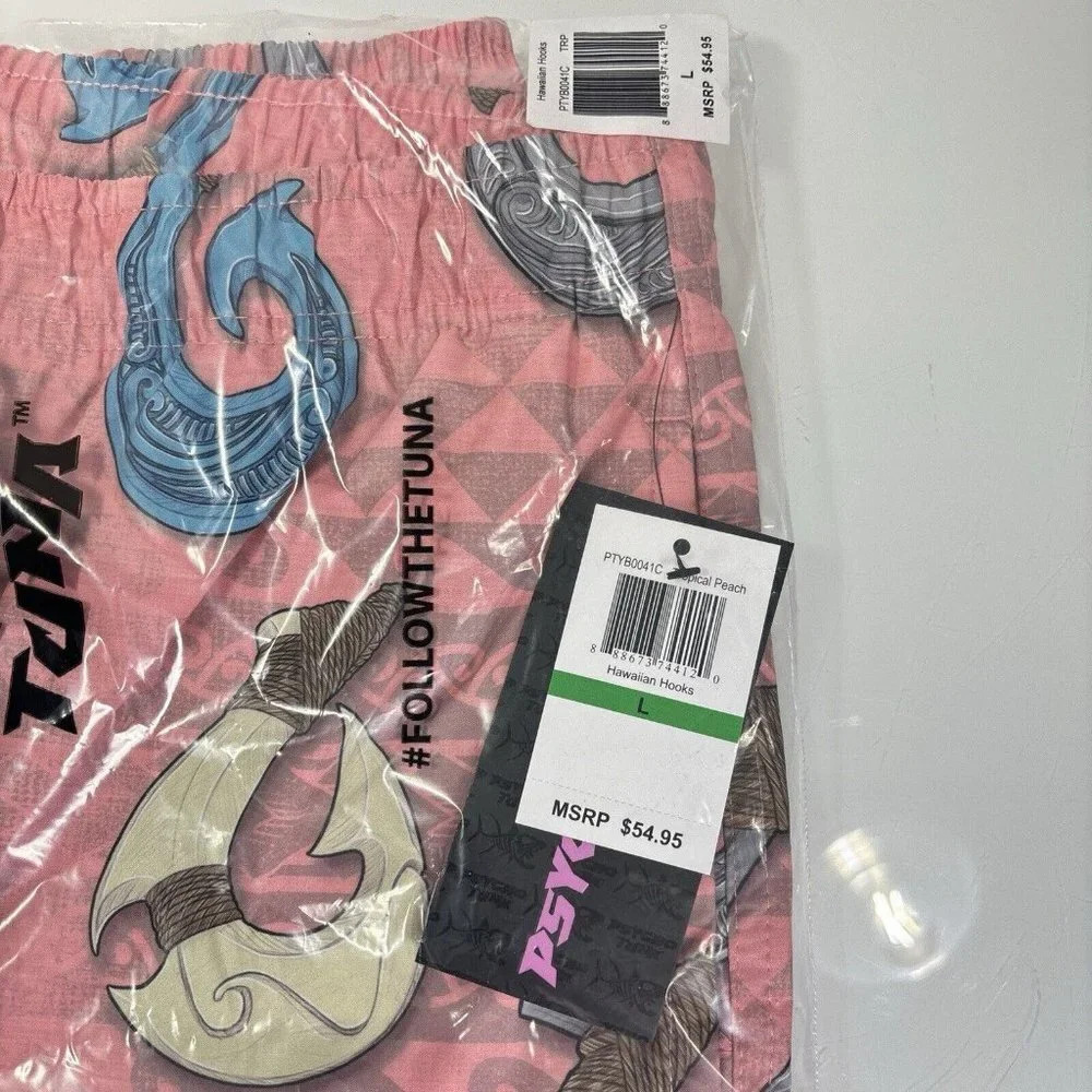 Psycho Tuna Blush Pink Hawaiian Hooks Print Board Shorts Swim Trunks XL NWT - Picture 6 of 7